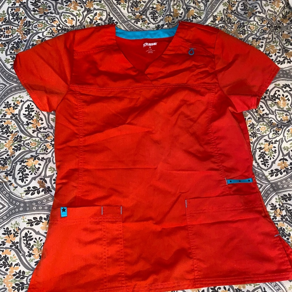 Neon Red Scrub Top